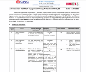 CWC Opens Prestigious Young Professional (Legal) Position – Rare Navratna PSU Opportunity for LLB/LLM Graduates!